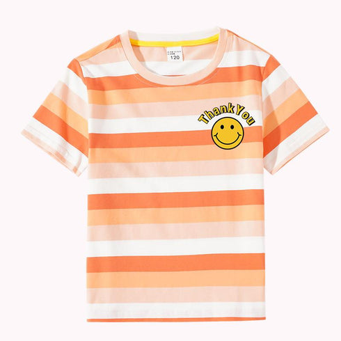 Boys' And Girls' Short Sleeve Stripe Smiley Face T-shirt